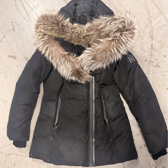 Women’s Mackage Black Puffer Coat with Natural Fur Trim - Picture 5 of 8